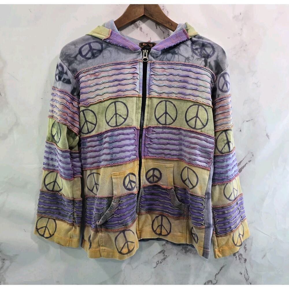 Rising International Jacket Womens Small Hoodie Sweatshirt Peace Hippie Artsy